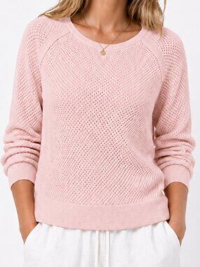 ONLY MINE Cashmere Crew Neck Tunic Sweater Blush Pink Large